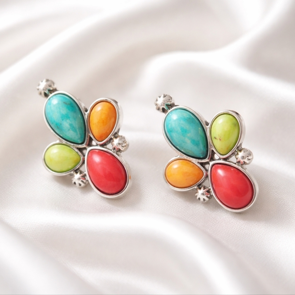 Western Multi Color Turquoise Semi Stone Stud Earrings